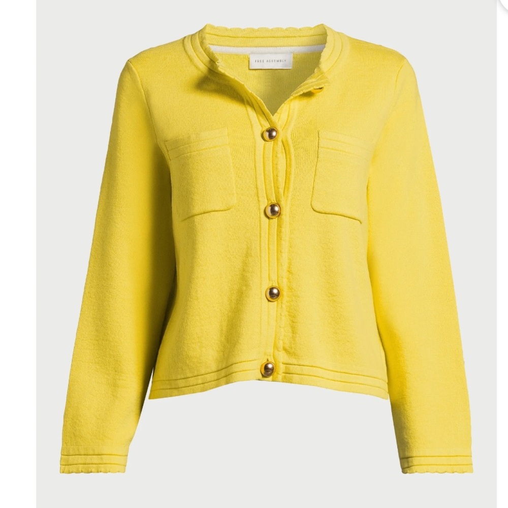 Free Assembly Women’s Long Sleeve Cardigan Sweater Chest Pockets Sunny Yellow S - Picture 4 of 9